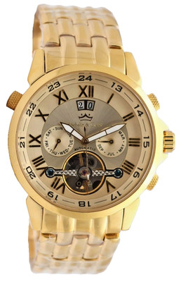 Roebelin & Graef Herren Automatik Uhr 44 mm Edelstahl Datum Kalender Goldfarben