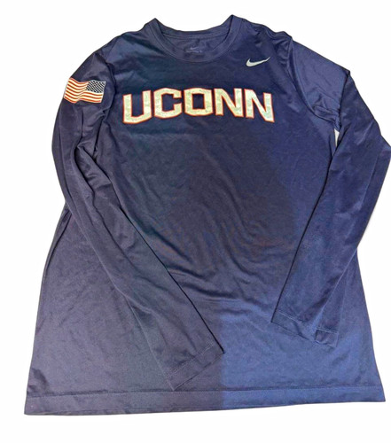 Nike UConn Huskies Dri-FIT Long Sleeve Shirt Navy XL American Flag Military Appr