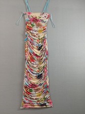 AFRM Women Dress XS Red Floral Ruched Spaghetti Strap Sleeveless Pencil Maxi Fit