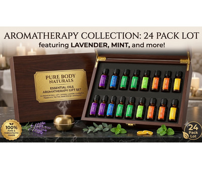 Pure Body Naturals Essential Oils Aromatherapy Gift Lot Lavender Mint 24-Pack
