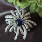 Vintage Eisenberg Silver Tone Blue Cab Glass Rhinestones Pin Brooch