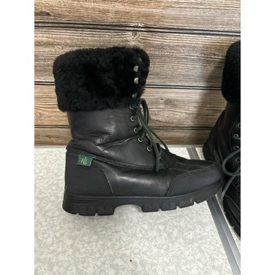 Lauren Ralph Lauren Quinta 100% Leather Upper Winter Boots Fur Size 6B