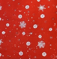 Snowflakes on Red Fabric by Moda, Fat Quarter, Christmas FQ 18" by 22"