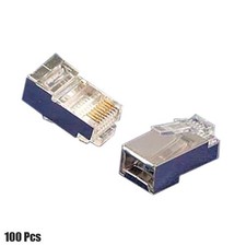100 Pcs Cat5e RJ45 8P8C Network LAN Shielded Modular Plug Connector Solid Cable