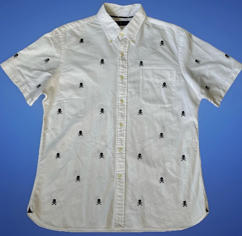 Ralph Lauren Shirt Mens XL White Black Skull Pattern Short Sleeve Button Down - Image 3 of 4