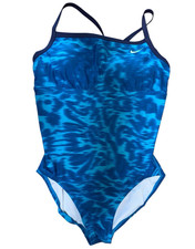 NIKE Women's Size 12 Swimsuit One Piece Blue Turquoise Tie Dye Shelf Bra V Back