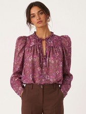 Ulla Johnson Renly Blouse Sumac Silk Floral Sheer Puff Sleeve Purple Pink Top 4