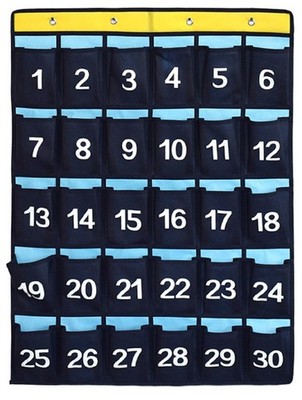ANIZER Numbered Pocket Chart Over Door Classroom Organizer Blue 30 Pockets