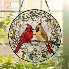 Cardinal Couple Suncatcher Glass Window Decor Bird Lover Gift Home