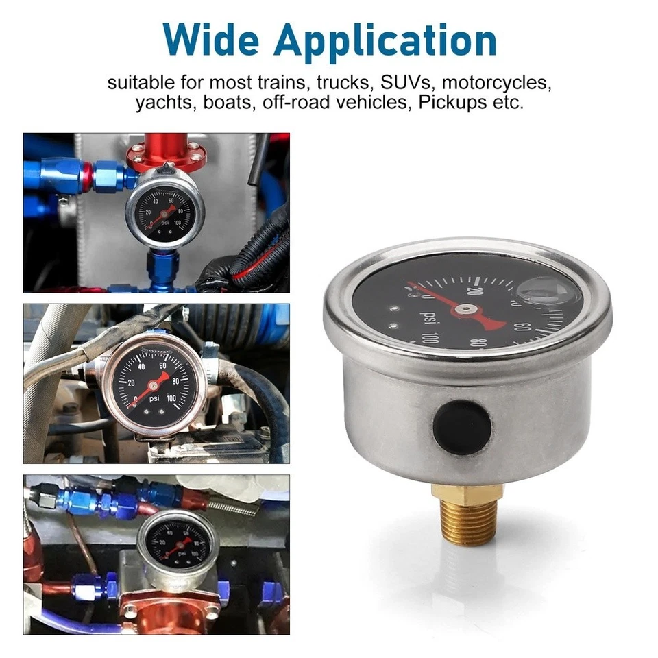 18 Inch Fuel Pressure Oil Gauge Filled Face 1 8 NPT Thread Measures 0 100 PSI - Image 3 of 4