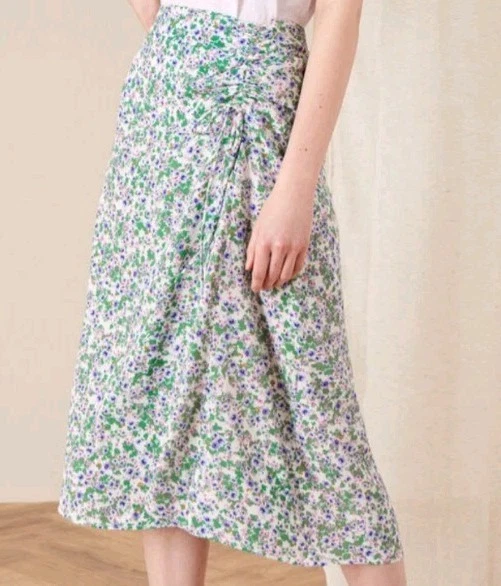 Monsoon Deedee Ditsy Floral Ruched Skirt Lenzing Evovero UK 22 Ivory Bnwt - Image 4 of 4