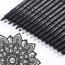 Micro Fineliner Drawing Pens for Artists, 16 Black Fine Liner Markers, Waterp...