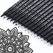 Micro Fineliner Drawing Pens for Artists, 16 Black Fine Liner Markers, Waterp...