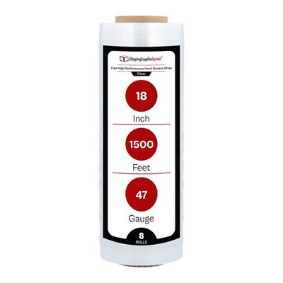 8 Rolls 18'' x 1500' Down Gauge Hand Shrink Wrap Clear Stretch Film 47 Gauge