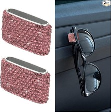 2PCS Bling Car Sunglasses Holder, Diamond Rhinestone Automotive Da Color: Pink