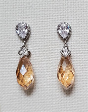 20mm 925 Sterling Silver Glass Crystal Faceted Drop Dangle Stud Post Earrings NE