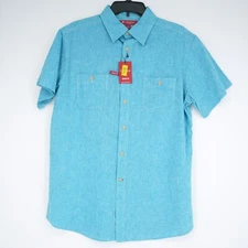 Cremieux Men's Short-Sleeve Shirt L SLIM FIT Blue Solid NWT $75