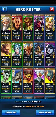 Empires and Puzzles - Top Account (Level 78, 84x 5-Sterne-Helden, uvm.)