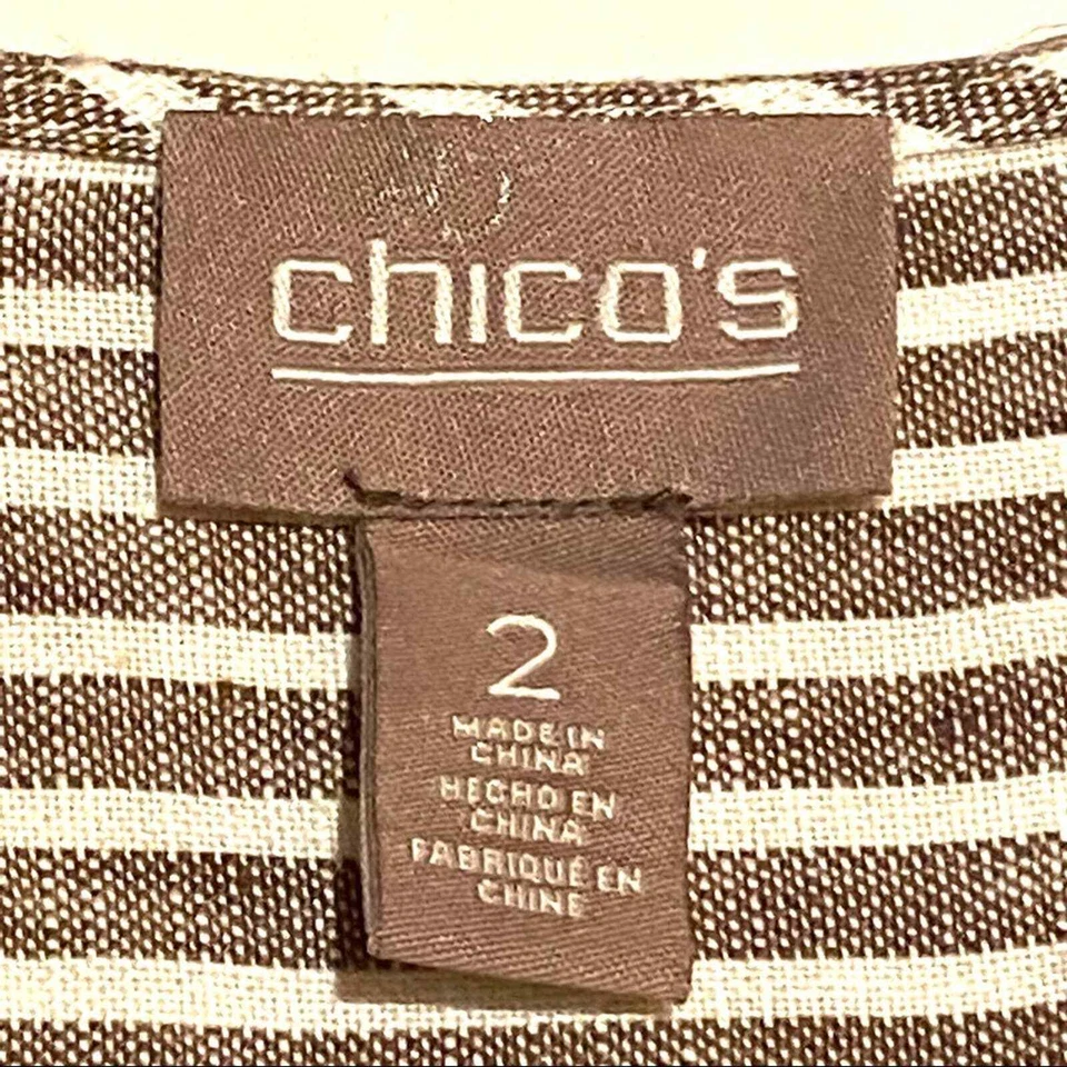 Chaqueta Blazer Chico's Rayas 100% Lino Frente Abierto Para Mujer L Grande Foto 2 de 4