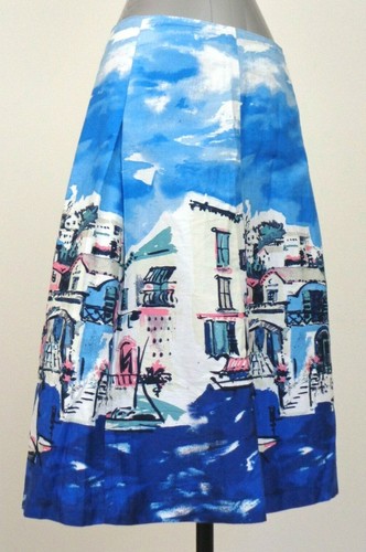 Charter Club Midi Skirt 18 Statement Coast Town Beach Sailboat Art Sea Sky Blues