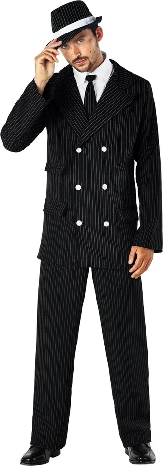 Mens 20s Gangster Costume Adult 1920 Pinstripe Mafia Mob Suit Halloween M L XL - Image 4 of 4