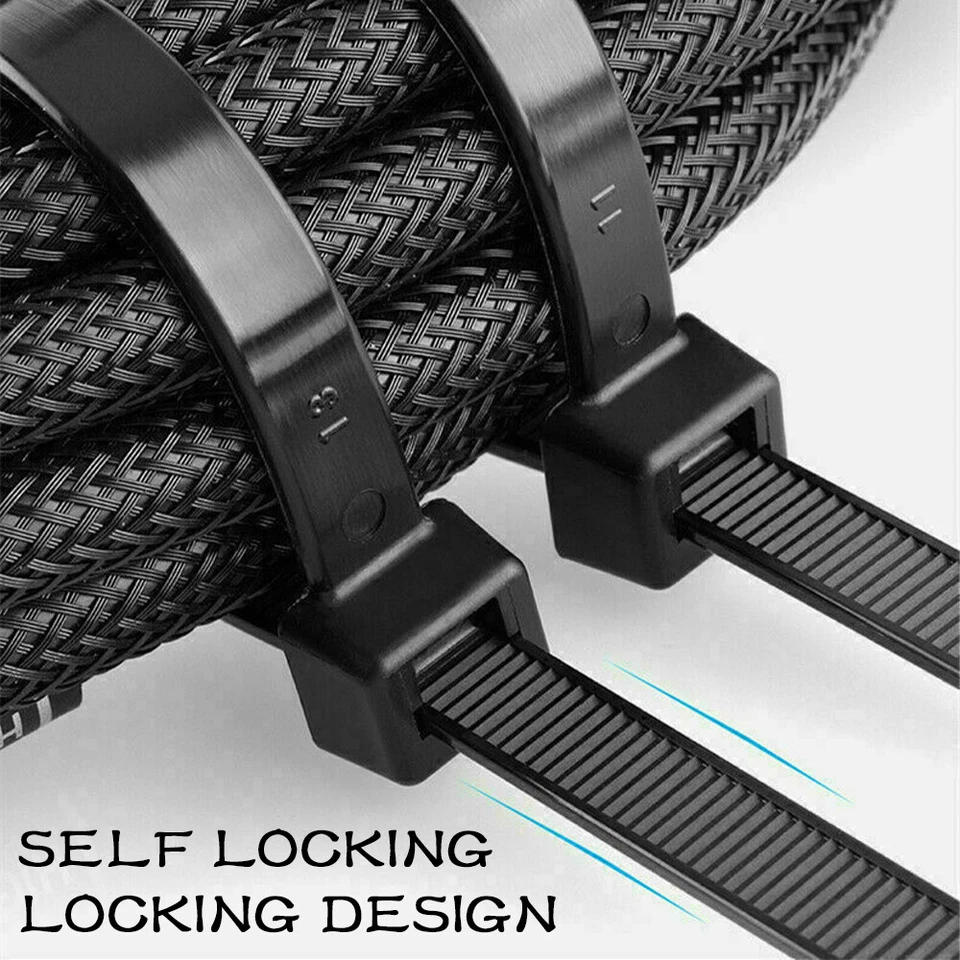 100/200/500/1000PCS Cable Ties Zip Ties Nylon UV Stabilised Bulk Black Cable Tie - image 3 of 4