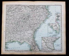STIELERS HAND ATLAS  WORLD MAP PLATE PAGE NO.88 SOUTHEASTERN UNITED STATES 1888