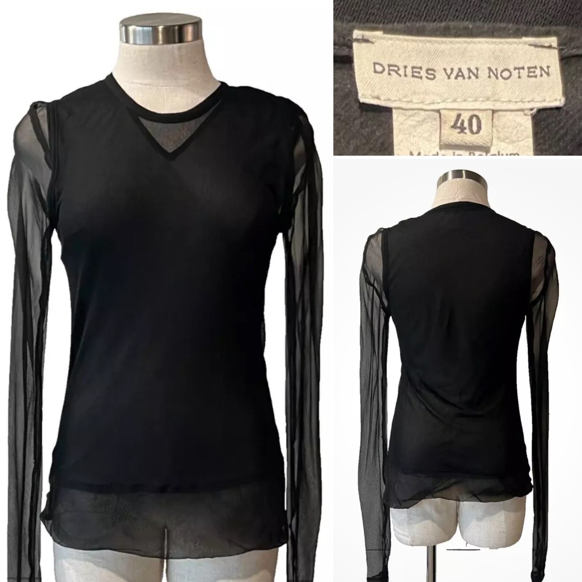 DRIES VAN NOTEN Black 100% Silk Chiffon+Jersey Double Layer