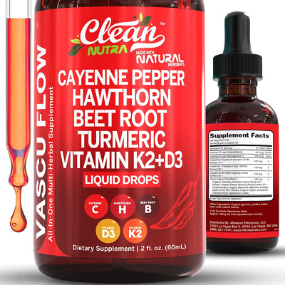 Clean Nutra Cayenne Pepper Drops Supplement Liquid + Hawthorn Berry, Vitamin D3