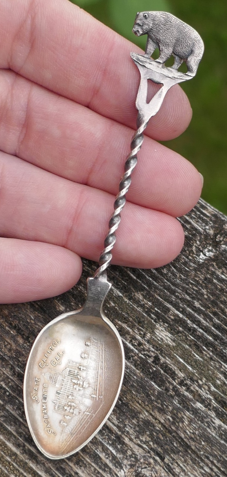 Antique Sterling Sacramento, California State Capital Demitasse Souvenir Spoon