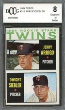Jerry Arrigo / Dwight Siebler Rookie Card 1964 Topps #516 Twins BGS BCCG 8