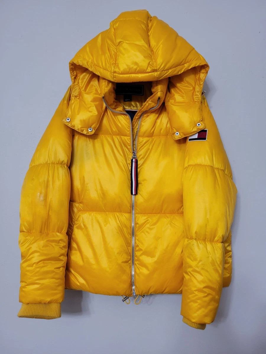 Tommy Hilfiger Patch Logo Down Puffer Jacket in Yellow and Blue puffy  Vintage