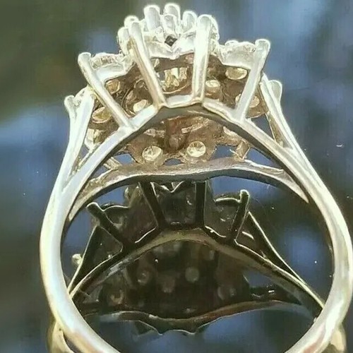 1.34 TCW Round Moissanite Flower Design Engagement Ring 14K White Gold Plated - Picture 5 of 6