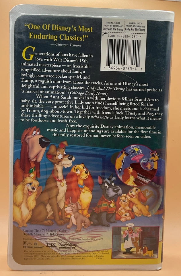 Lady and the Tramp VHS Disney Clamshell Masterpiece Acceptable-G Condition - Image 2 of 3