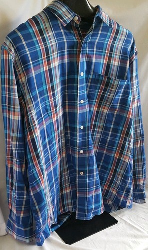 Club Room Shirt men XXL Check plaid button up Dress Date Night Blue Easy Care - Picture 2 of 7