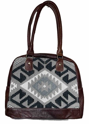 Myra Bag Canvas and Leather Purse Handbag Double Handle/Zip Satchel SW Pattern