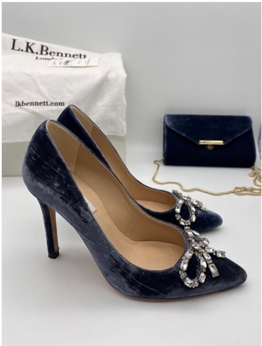 L.K. Bennett Fern Embellished Bow Court Shoes37 Velvet Powder Blue Witch Clutch - Picture 8 of 15