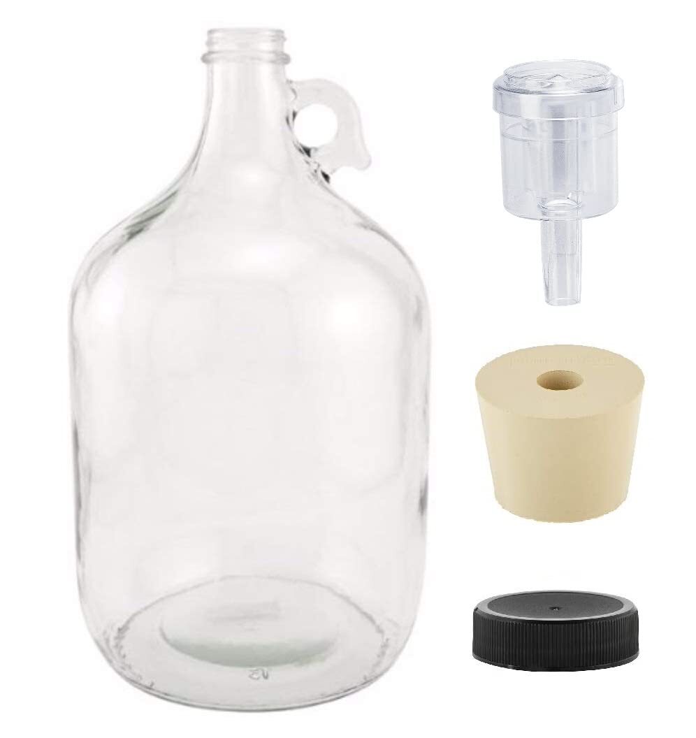 1 Gallon Glass Fermenting Jug with Handle, 6.5 Rubber Sto
