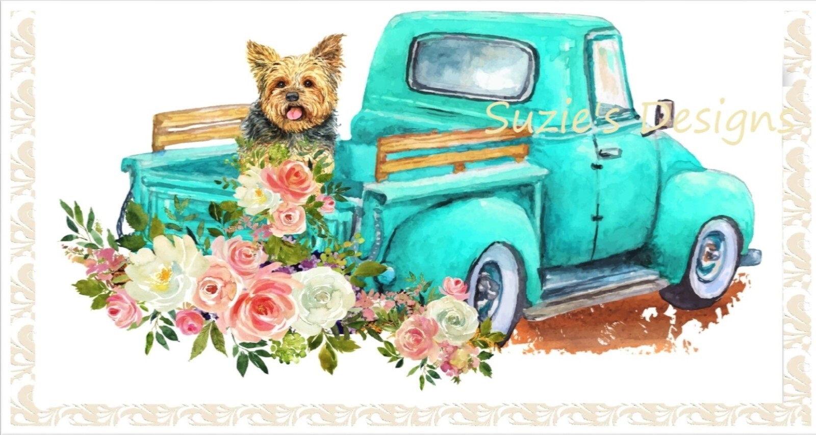 Checkbook Cover Teal Vintage Truck Yorkie Dog Lover Puppy Suzies