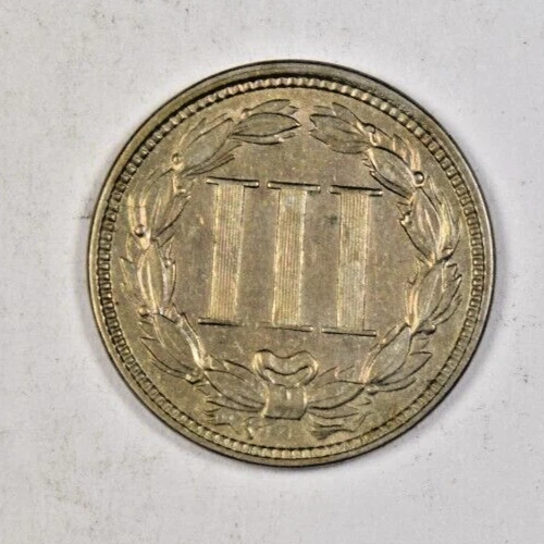 1865 THREE CENT NICKEL ~COLORFUL TONING SHARP AU/BU ABOUT UNCIRCULATED SLIDER! - Image 2 of 2