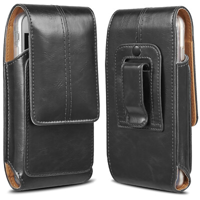 Leather For iPhone XS 11 12 13 15 Pro Max Samsung 9+ S10+ Pouch Belt Case Cover