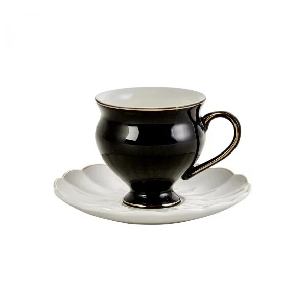 JUEGO DE 2 TAZAS ESPRESSO DE PORCELANA OTOMANA TURCA ÁRABE KARACA CISNE NEGRO Foto 2 de 4