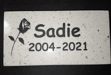 CUSTOM ENGRAVED STONE PET MEMORIAL WITH ROSE , HEADSTONE, GRAVE MARKER