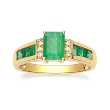 Gin and Grace Aniya: 10K Yellow Gold Ring with Emerald-Cut Emerald 0.04tcw 6