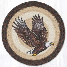 Bald Eagle Flying 10" Round Trivet Candle Mat, Braided Jute, Earth Rugs