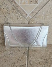 Vintage Metallic Silver Adjustable Chain Made In Italy Clutch Purse Evening Wear
