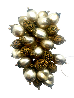 Fantastic 3 1/4'' Bead & Faux Baroque Pearl Miriam Haskell Attr. Clip or Brooch