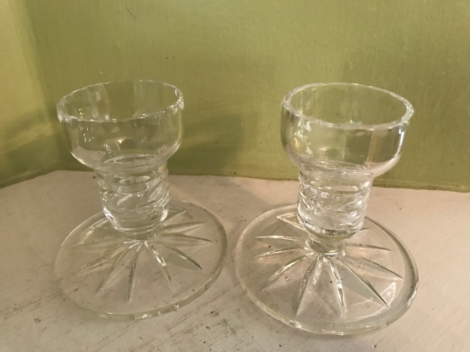Pair of Galway Clear Crystal 3.5" Candle Holders Starburst Base eBay