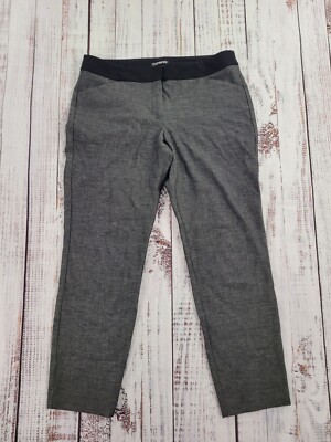 Express Gray Contrast Trim Editor Cropped Dress Pants Women's 10R *READ