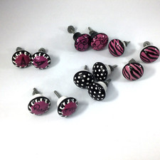 Ceramic Drawer Pulls Knobs Whimsical Paris Dots BlacK White Purple Lot of 12